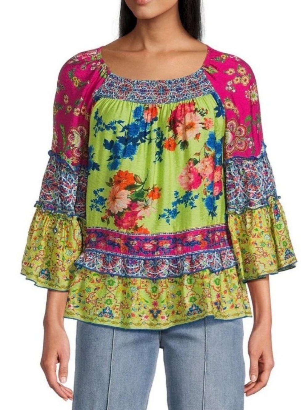 John Mark Mixed Print Ruffle Blouse - Picture 2 of 7